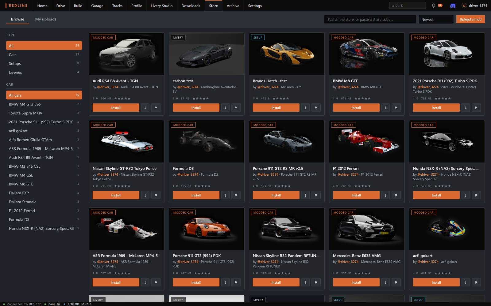 Store: modded cars, liveries and setups to install